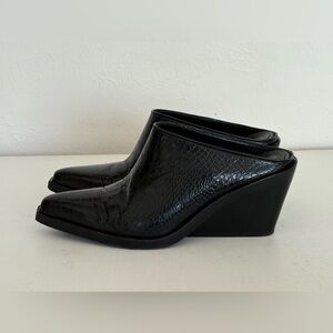 rag & bone Santiago Black Croc-Embossed Wedge Mule
